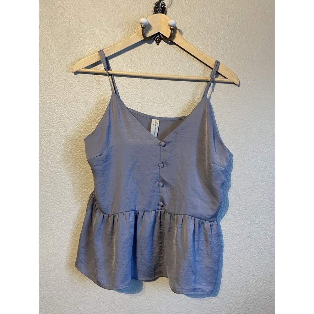 Allison Joy Blue Gray  V-Neck Button Front Ruffle Peplum Cami Tank Top Size M